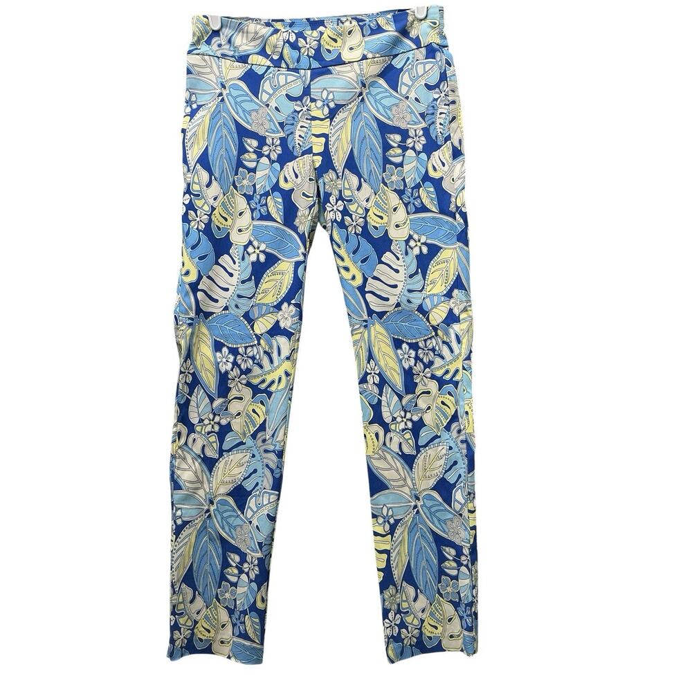 J.McLaughlin Newport Capri Pull On Pants Womens Blue Tropical Cropped Size 8